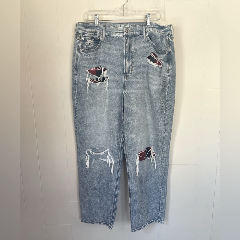 NWT American Eagle Highest Rise 90's Boyfriend Distressed Blue Jeans Plus Sz 18R